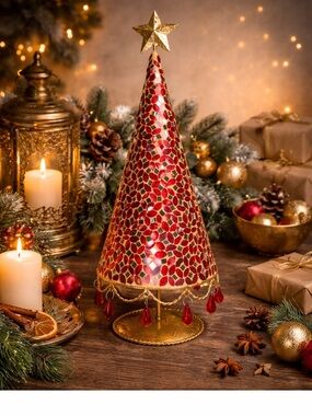 Mosaic Red Tree Star To  Hanging crystals